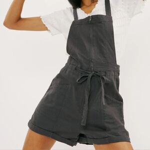 Free People Black Gray Overall Shortalls